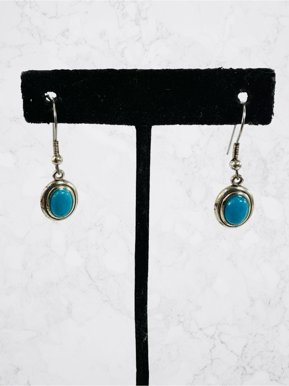 Wheeler Manufacturing WMCO Sterling Silver Oval Turquoise Earrings Dangle Hook